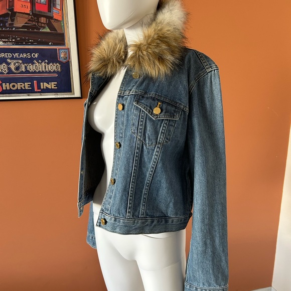 MICHAEL MICHAEL KORS faux fur collared cropped jean jacket - Picture 7 of 12